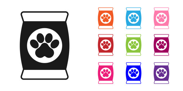宠物图标的黑色食物袋被隔离在白色上图片下载