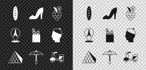 法国法棍面包女人鞋葡萄水果图片下载