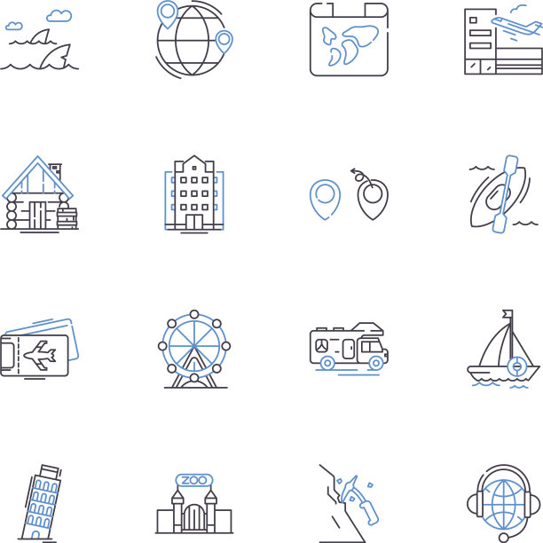 跨境旅游线路图标收藏图片下载