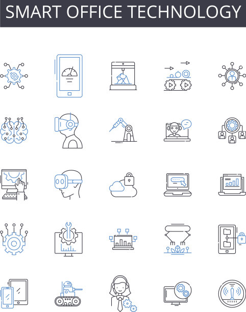 智能办公技术线图标集合图片下载