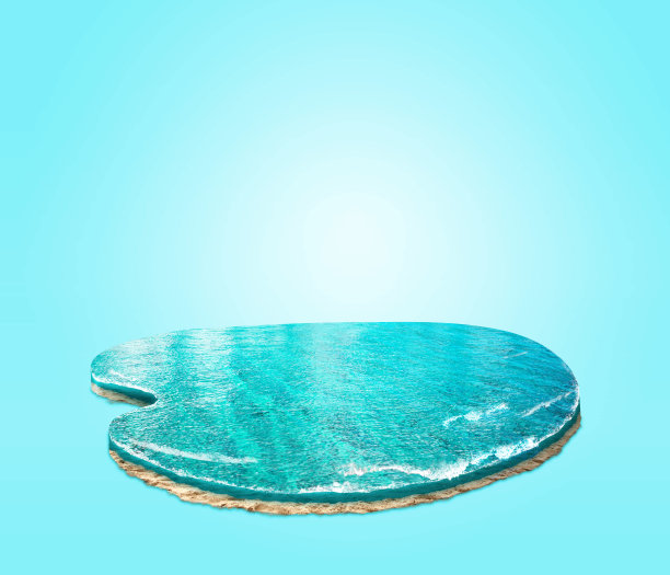 一片有着孤立背景的水族馆海洋。美丽的冲浪海浪。3 d演示。图片下载