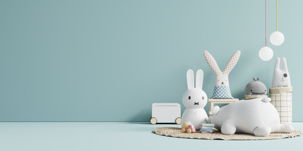 儿童房的墙面模型以蓝色为背景。图片下载