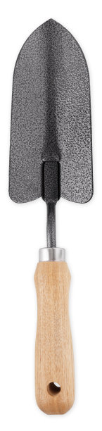 园艺工具设备。金属花园镘与木制的抓地力，顶部视图孤立的白色背景与修剪路径。种植工作的横幅或菜圃和花卉的产品商店图片下载