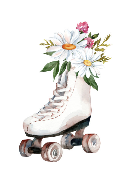 夏日色彩的白色复古旱冰鞋图片下载