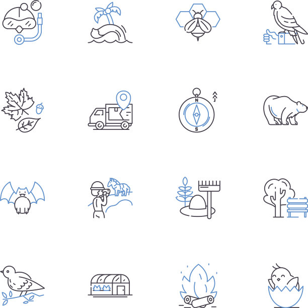 摩天大楼视图线图标集合全景图片下载