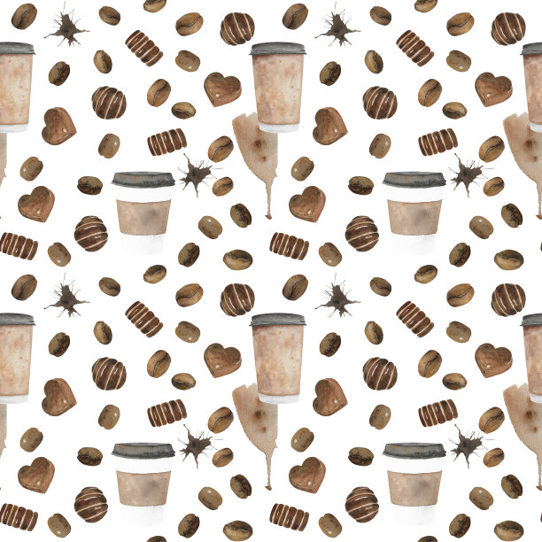 无缝图案与纸质咖啡杯。咖啡、茶、卡布奇诺、冰咖啡。食物插图饮料。快餐，早餐，外卖，咖啡外带图片下载