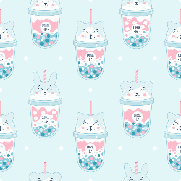 珍珠奶茶与木薯珠无缝图案。波巴茶。台湾饮料。夏日冷饮。矢量图图片下载