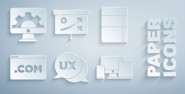 UI或UX设计、速写本相册、显示器、手机、平板电脑、规划策略概念和Web开发图标矢量素材图片下载