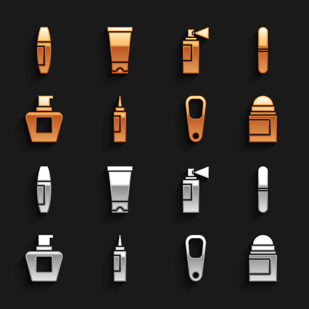 套装面霜或乳液化妆管，指甲锉，止汗除臭剂卷，浮石脚，香水，睫毛膏刷和图标。向量图片下载