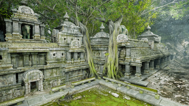 古代寺庙遗址，3d渲染图片下载