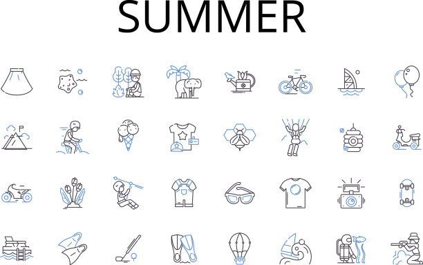夏季线条图标系列：热浪阳光图片下载