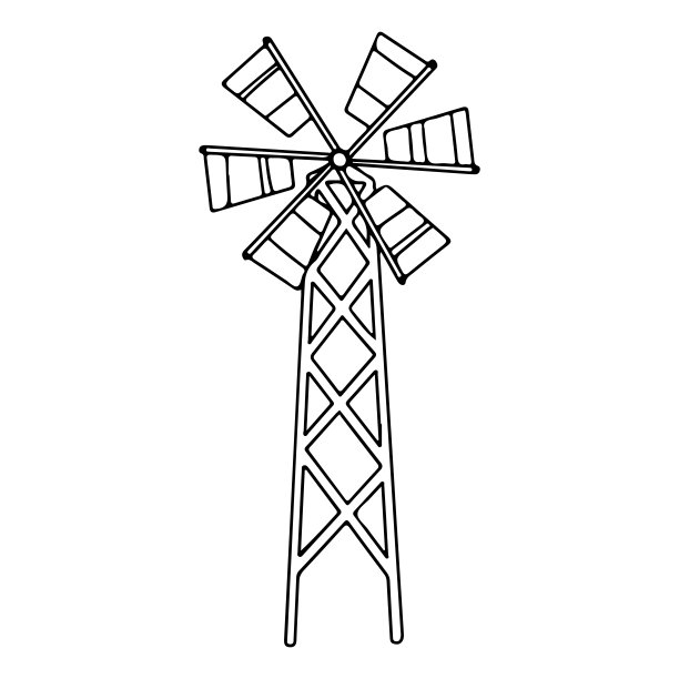 风车。农业建筑。农场的一套物品。风插图孤立在白色背景。图片下载