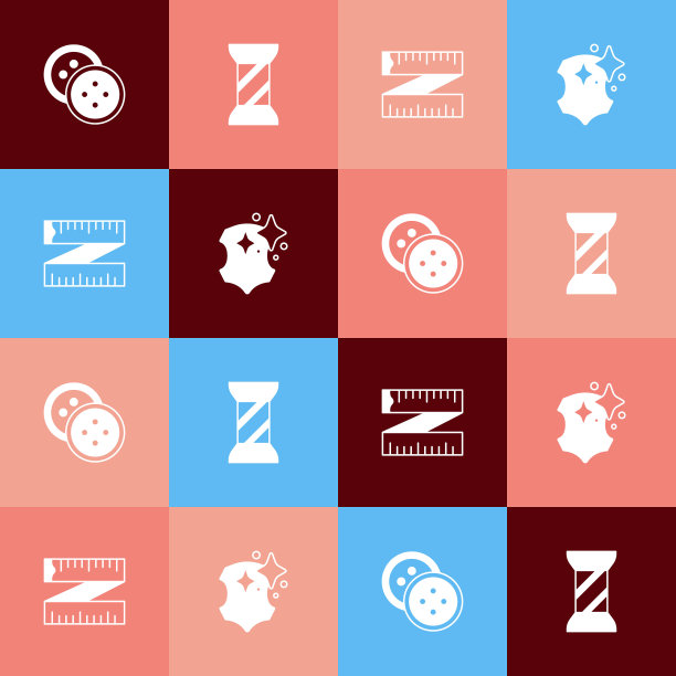 设置流行艺术缝纫按钮的衣服，线轴，卷尺和皮革图标。向量图片下载