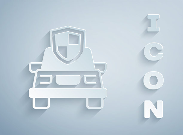 剪纸汽车保险图标孤立的灰色背景。保险的概念。安全、安全、保护、保护的理念。纸艺风格。向量图片下载