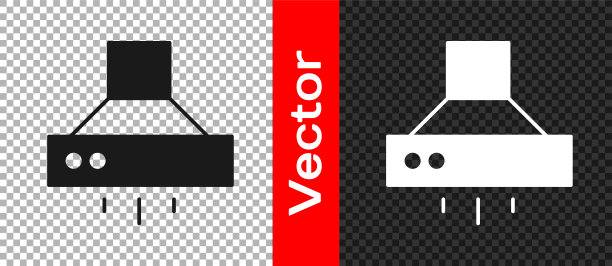黑色厨房提取风扇图标隔离在透明的背景。炊具罩。厨房排气。家用电器。向量图片下载