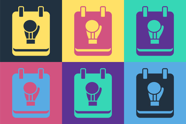 波普艺术拳击手套图标孤立的颜色背景。向量图片下载