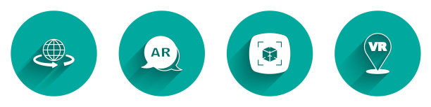 设置3d建模，增强现实AR和长阴影的虚拟图标。向量图片下载