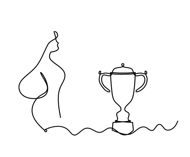 女子剪影身体与奖杯作为线条画的图片图片下载
