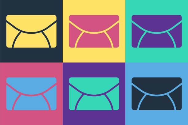 波普艺术邮件和电子邮件图标孤立的彩色背景。信封符号e-mail。电子邮件消息标志。向量图片下载