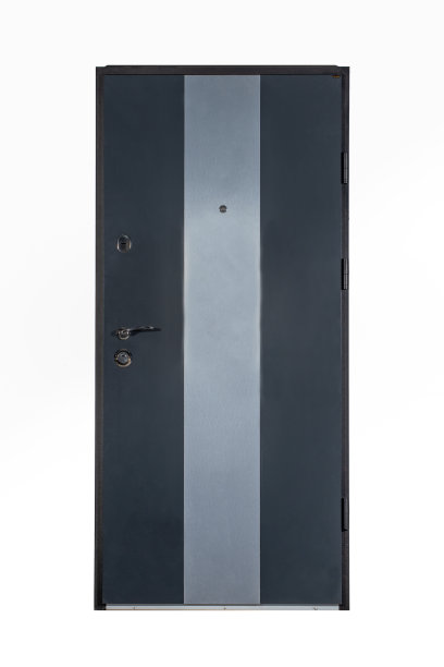 漂亮的金属，白色背景上的铁门。门上的锁和把手。门有漂亮的设计。公寓或房子的入口门。图片下载