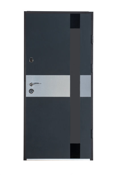 漂亮的金属，白色背景上的铁门。门上的锁和把手。门有漂亮的设计。公寓或房子的入口门。图片下载