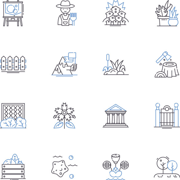 现代花园线条图标集合极简主义图片下载