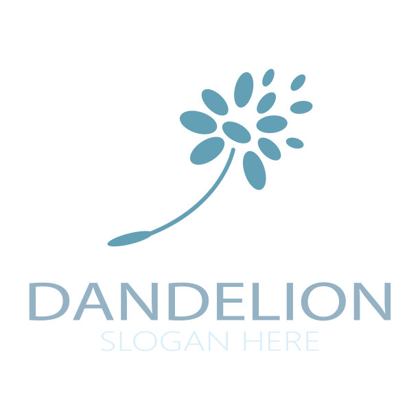 蒲公英花的标志与茎和叶。使用现代矢量概念设计符号图标插图图片下载