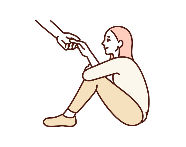 女人牵着拯救之手。一位妇女接受援助的插图。图片下载