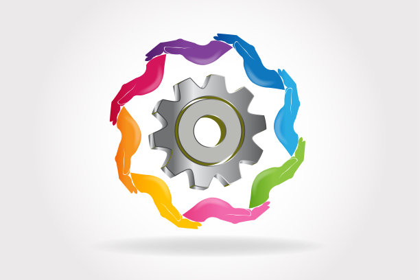 标志双手联合工作齿轮团队合作的图标图片下载