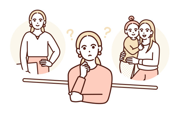 职业母亲思考工作与生活和谐的剪贴画。图片下载