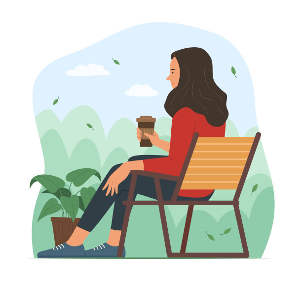 坐在椅子上的女人在花园里放松图片下载