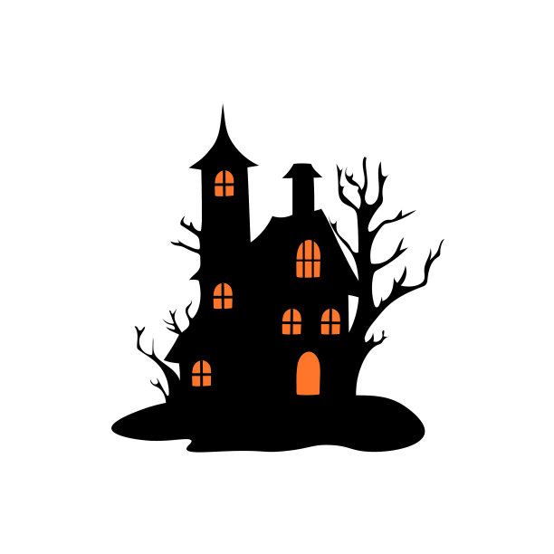 万圣节鬼屋与闹鬼的树木矢量插画图片下载