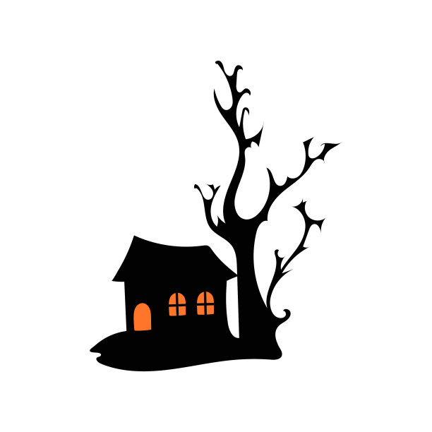 万圣节鬼屋与闹鬼的树木矢量插画图片下载
