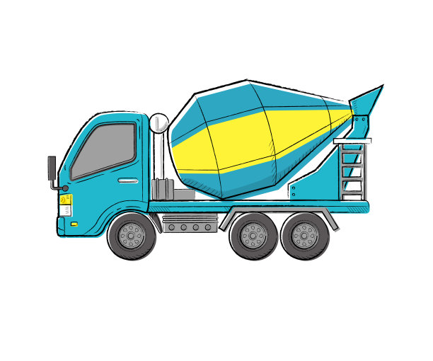 工作车混凝土搅拌车手绘触摸矢量插图图片下载