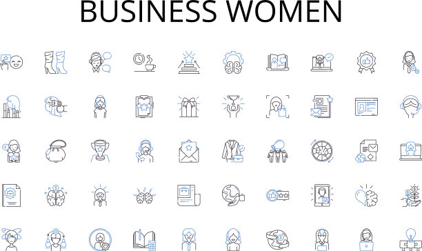 怀旧的商务女人线条图标合集图片下载