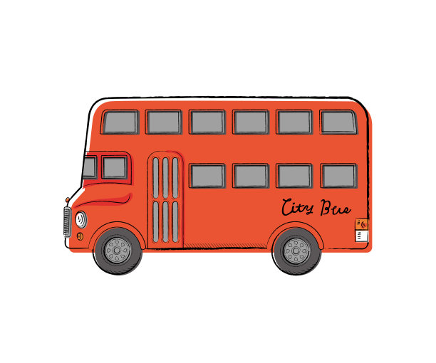 工作车，公共汽车，手绘矢量插图图片下载