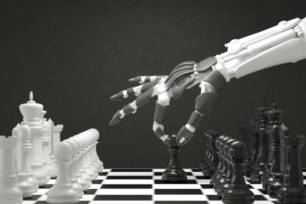 赛博格机器人下棋，人工智能，深度学习，技术背景。图片下载