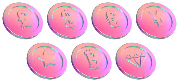 带有货币符号的硬币。彩色元素用于货币兑换设计。3D渲染图像。图片下载