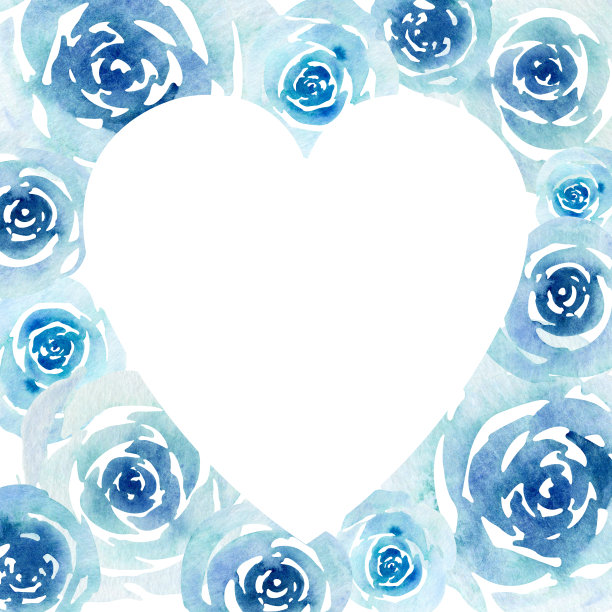 手绘水彩心脏框架抽象水彩玫瑰在一个白色的背景。图片下载