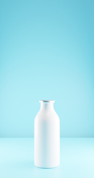 牛奶瓶在桌子上。特写3d渲染。图片下载