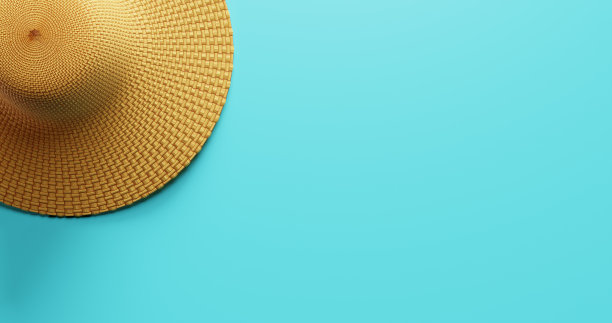 草帽上孤立的蓝色背景。三维渲染图片下载