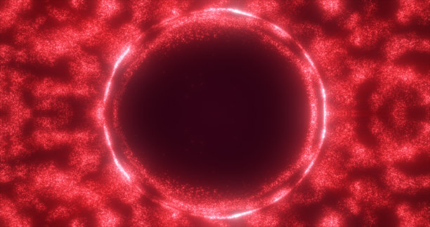 抽象的红色背景从一个能量蓝色魔法环的圆形框架发光粒子和波的能量图片下载