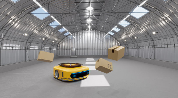 仓库的AGV机器和包裹服务图片下载
