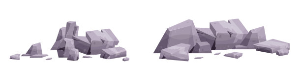 卡通石集孤立于白色之上。山的岩石和沙漠的石头矢量插图图片下载