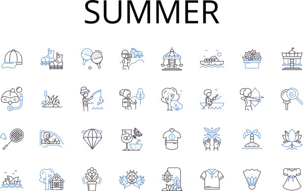 夏季线条图标系列：热浪阳光图片下载