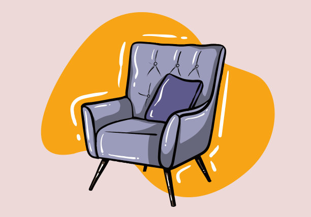 带有软垫的现代彩色扶手椅。用于房间设计游戏的扶手椅。软垫家具，房间装饰，室内设计孤立于白色。矢量插图平面风格。图片下载