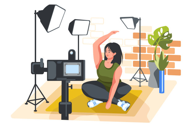 女性视频博主为观众录制健身视频图片下载