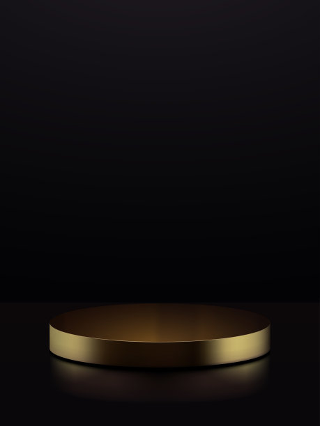 黑色背景上的五彩纸屑的金色圆筒基座讲台图片下载