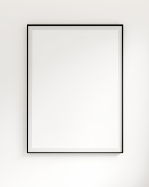 空白的白色海报框，黑色的公寓客厅框，白色的墙面，简约、优雅、摩登。背景模板。三维渲染图片下载