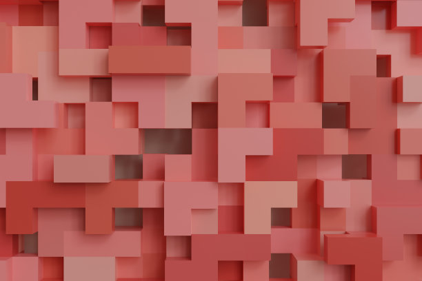 彩色抽象几何3d背景与不同的元素和颜色为您的设计。从俄罗斯方块游戏抽象形状。3d渲染图。图片下载